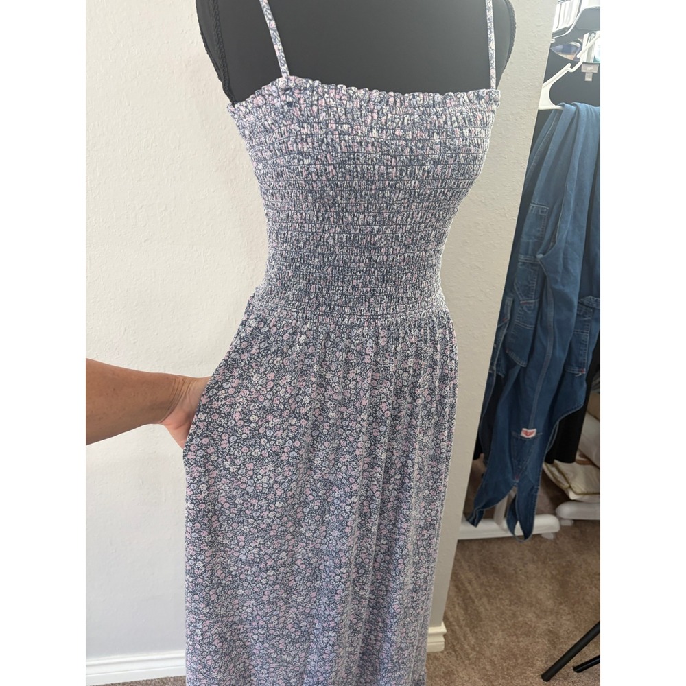 Pact Womens Organic Cotton Floral Smocked Maxi Dress Size M Pockets Sustainable - Picture 5 of 9